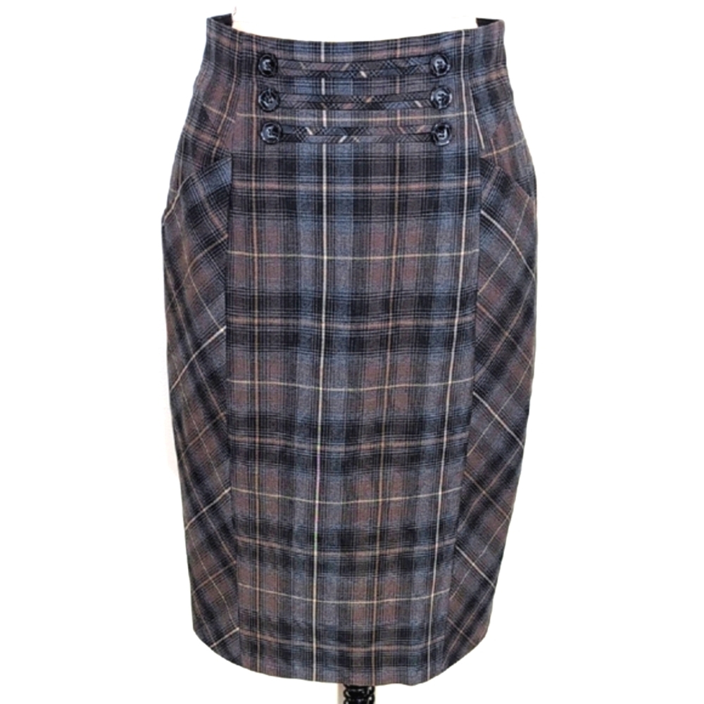 WOW!! Vintage Katherine Barclay plaid military inspired pencil skirt. Sz 4.